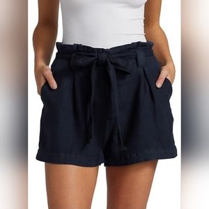 NWT L'Agence Linen Paper bag High Rise Navy Blue Shorts  Size 30